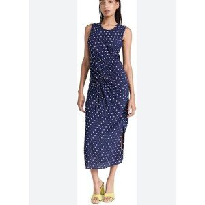 Baum Und Pferdgarten Midi Dress Sz 36 Navy Blue Polka Dot Sleeveless Silk‎ Blend